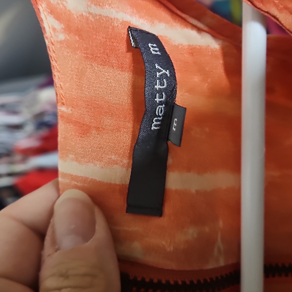 Matty M Vibrant Orange Top with White‎ Patterns - Picture 2 of 2